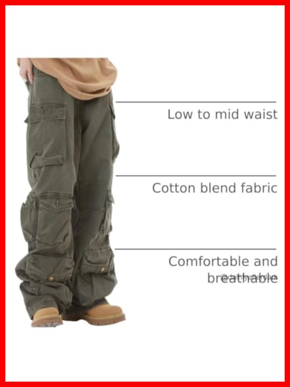 Cotton Blend Baggy Cargo Pants Wide Leg Low Rise Y2K Streetwear - Picture 3 of 6